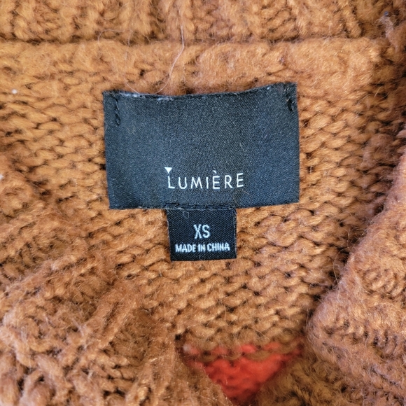 Lumiere Brown Pink Striped Fuzzy Sweater Long Sleeve Wool Blend Cozy Size XS - Picture 4 of 7